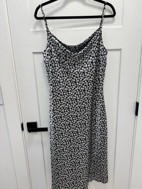 bebe Black & White Floral Midi Slip Dress